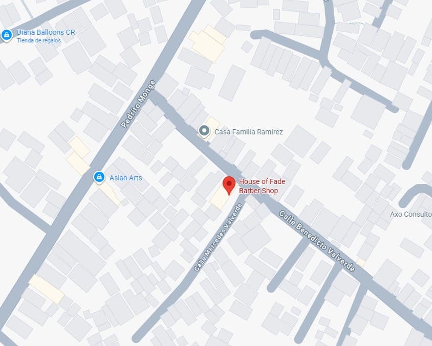 Mapa con la ubicación de House of Fade Barber Shop: 250 m sur y 250 m oeste del templo parroquial San Juan de Dios, Desamparados